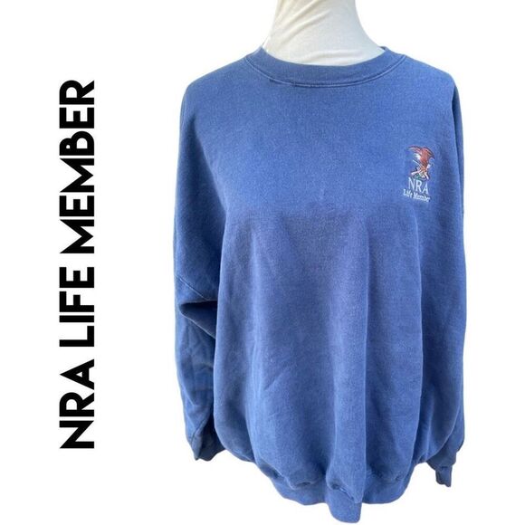 NRA Life Member Blue Crewneck Long Sleeve 100% Cotton Sweatshirt by Hanes Size X - Picture 1 of 9